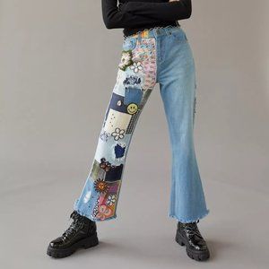 Patchwork Flare Jeans - Blue